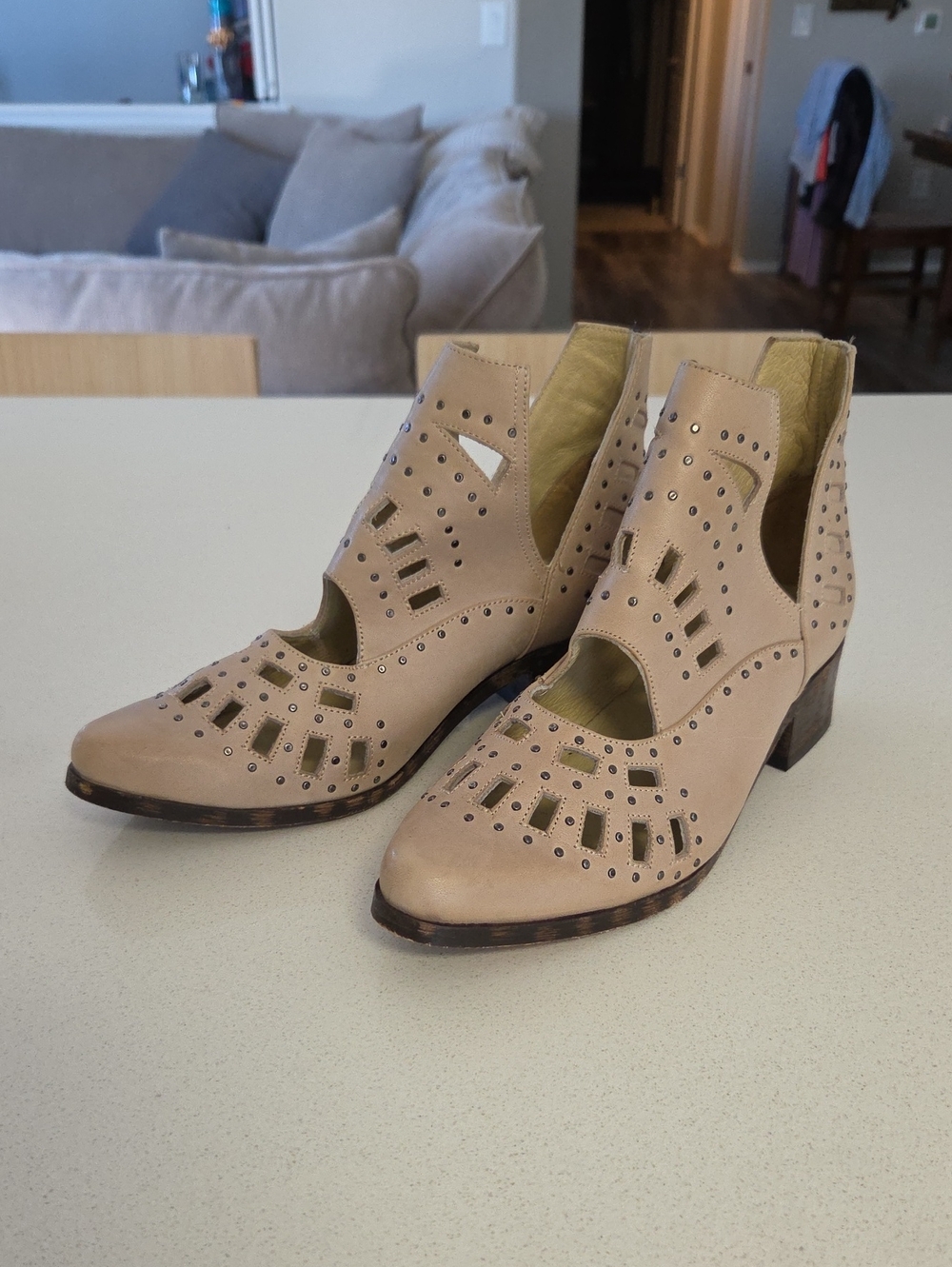 Sbicca Beige Cutout Ankle Booties with Stud Details